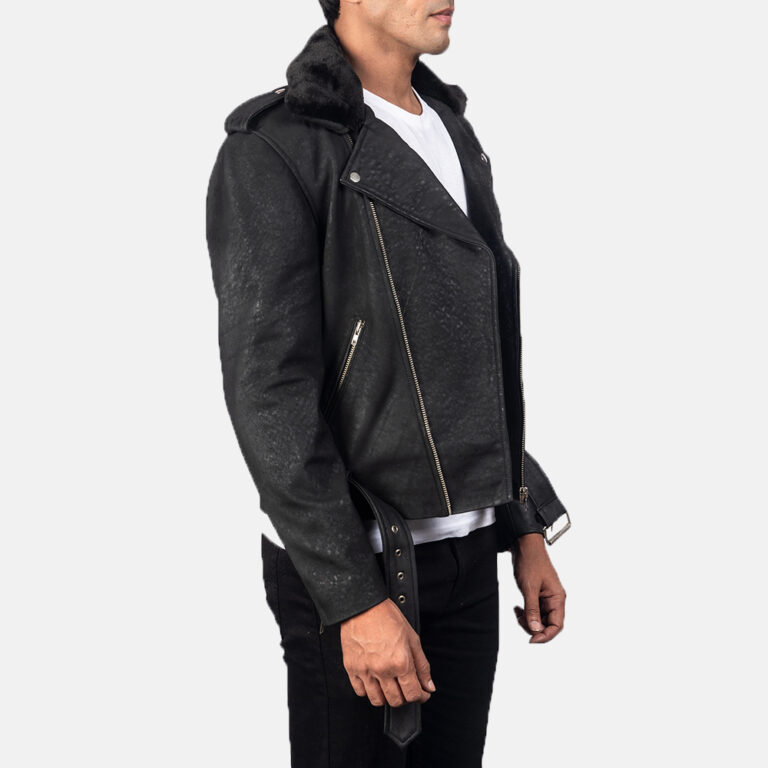 Mens Furton Disressed Black Leather Biker Jacket4744-3-1557303669517
